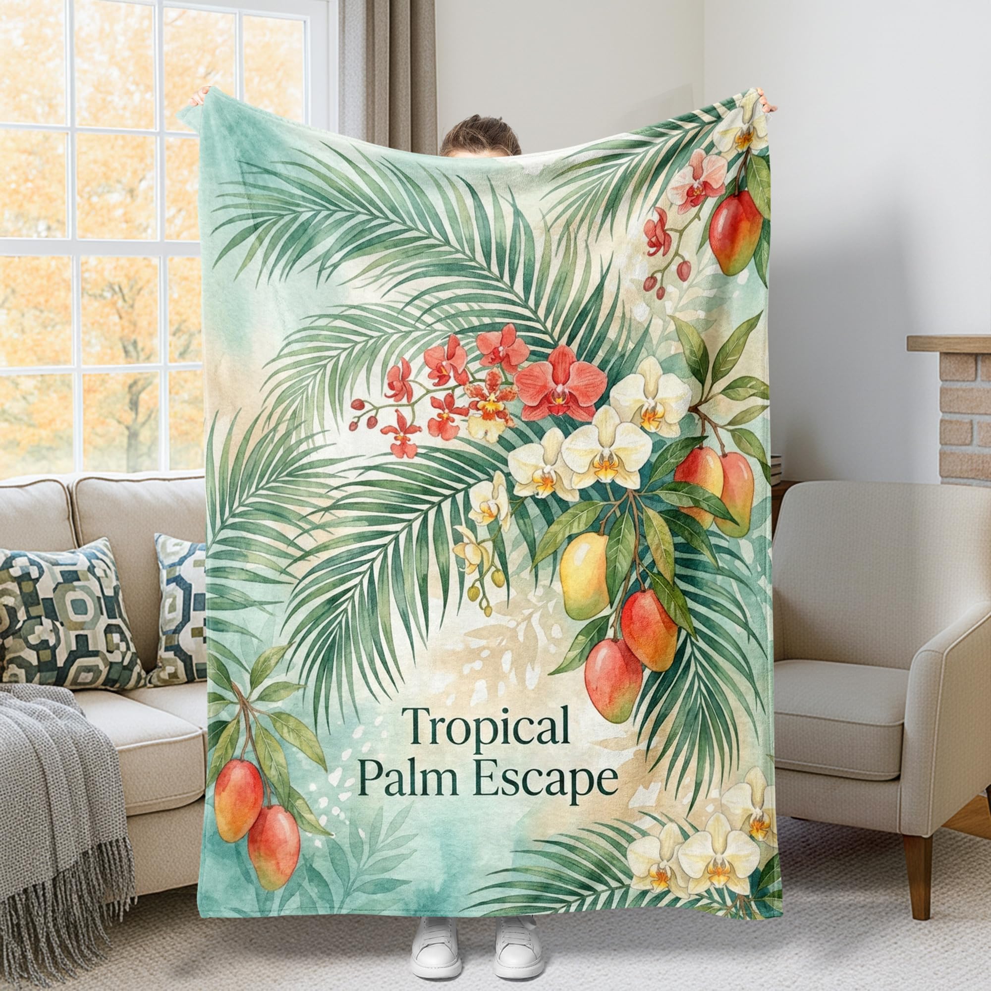 Couverture polaire orchidée tropicale aux finitions soignées pour lit et canapé