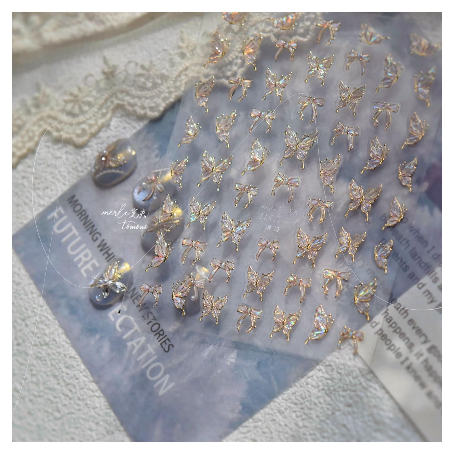 5D Jelly Nail Stickers Ice Transparent Gold Plated Butterfly 3D Decorations for Manicure Design DIY(Color4)