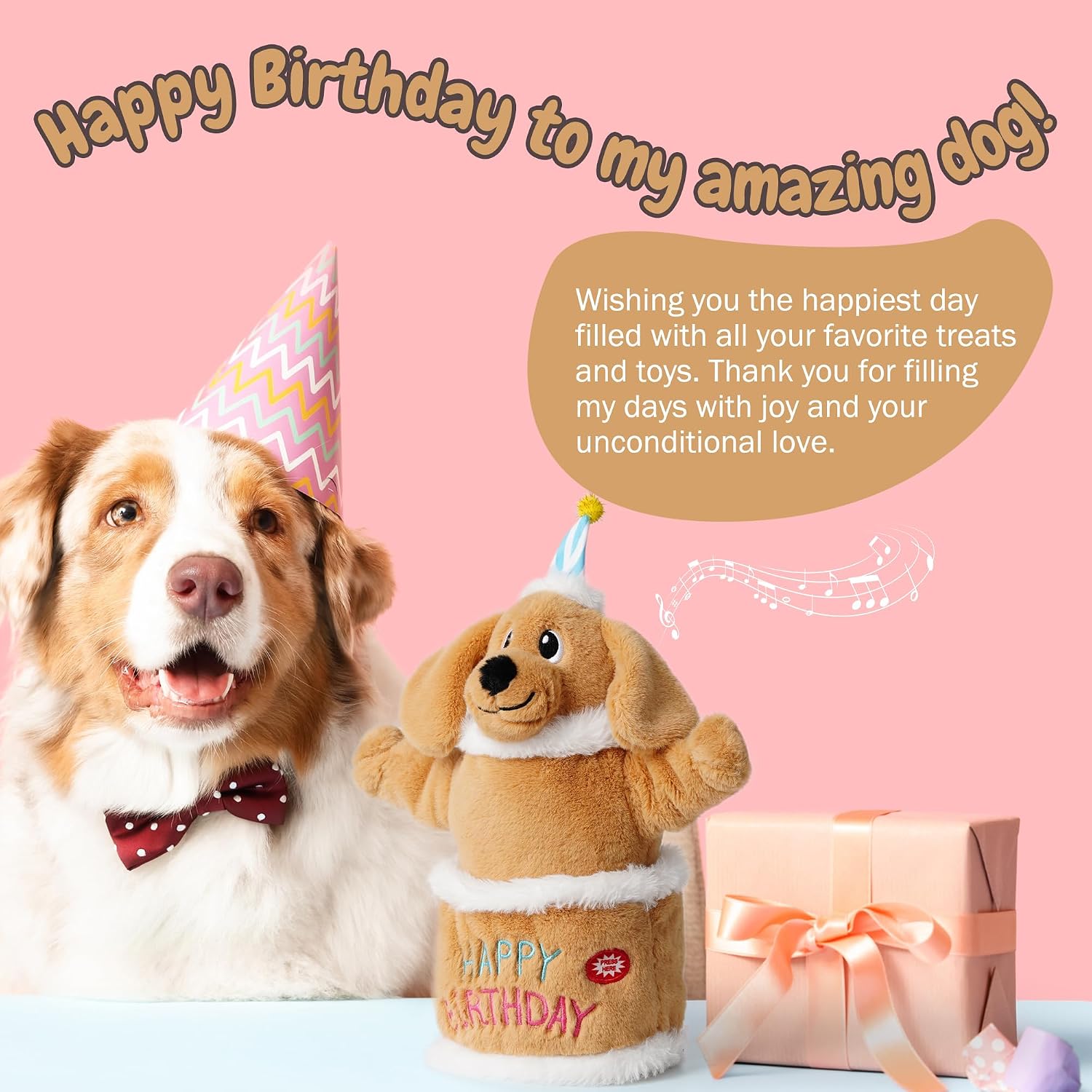 Fuzzwoof Singing Dancing Dog Toy, Interactive Birthday Cake Plush Toy for Small Medium Large Dogs, Plays Birthday Song, Musical Funny Puppy Toy, Gift for Dogs