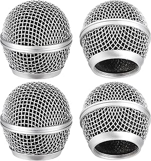 Facmogu 4 piezas de repuesto de cabezal de micrófono, cabezal de bola de repuesto de micrófono de rejilla, bola de rejilla de micrófono con espuma interior, cabezales de rejilla de micrófono de malla
