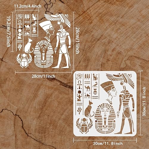 Miniatura 2 de FINGERINSPIRE Plantilla de jeroglífico egipcio de 11.8 x 11.8 pulgadas, plantilla de dibujo con símbolo egipcio de Dios Anubis Egipto, escarabajos,