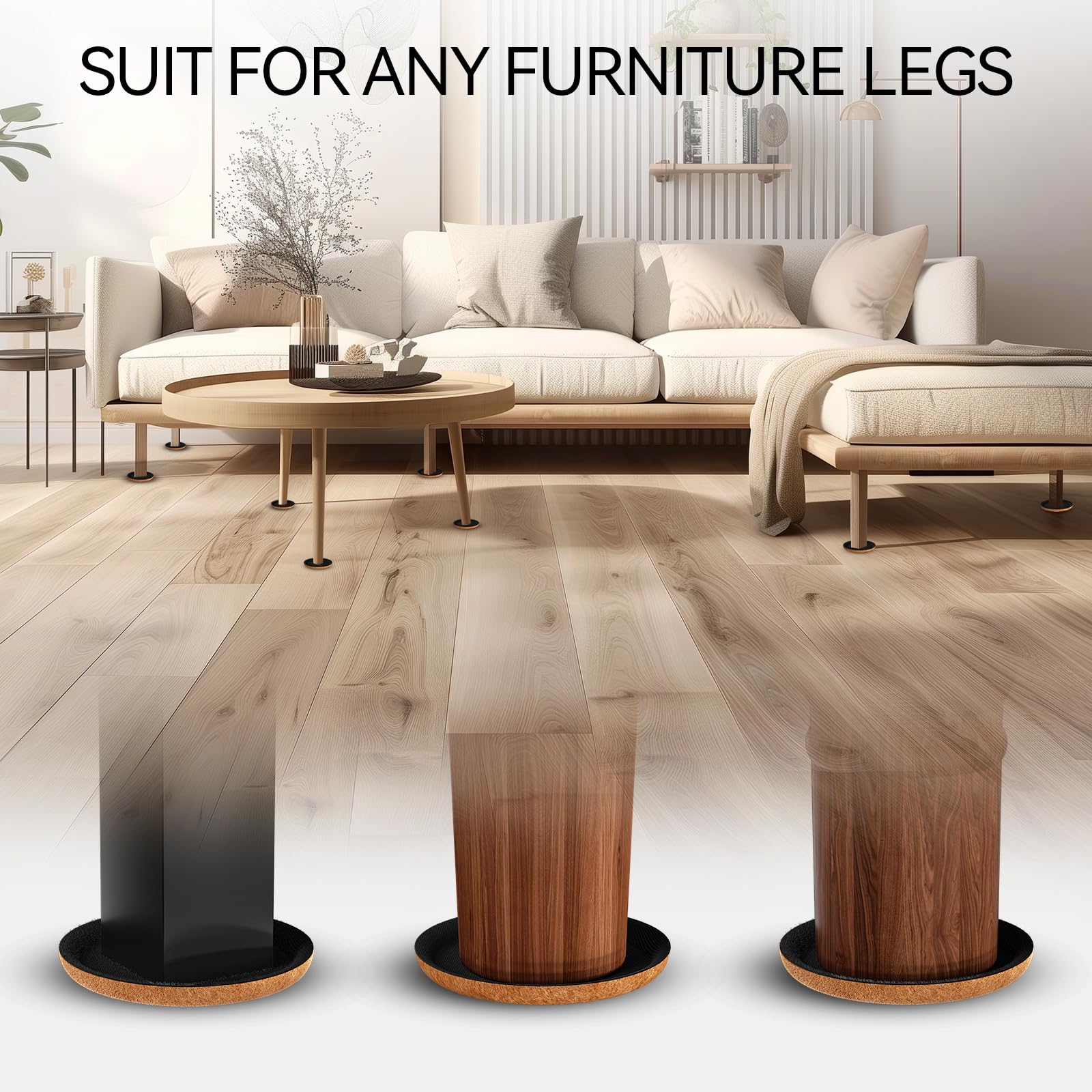 Felt Furniture Sliders for Hardwood Floors YSD 12 PCS 3”, Furniture Slider with Unique Design - Image 2