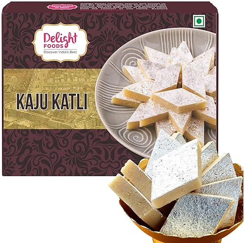 Delight Foods Kaju Katli (Katri  Barfi) 17.64 oz  Auténtico y fresco  Dulce tradicional indio hecho con anacardos  Paquete de regalo festivo