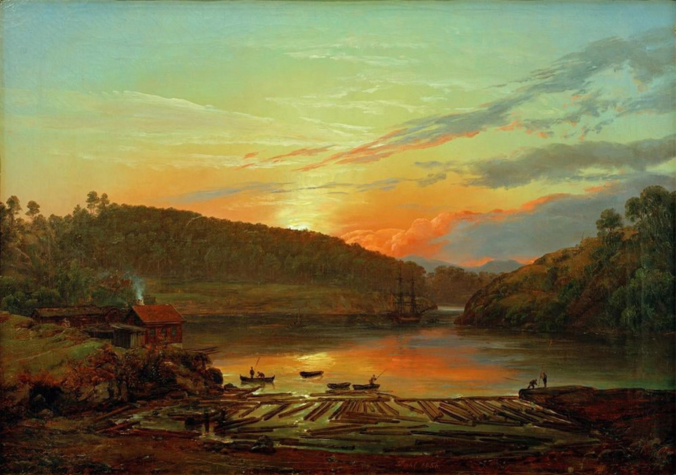 POSTERIIk Vintage Art Print Images Pictures Print Landschaft Bei Skien Im Sonnenuntergang by Johan Christian Dahl Modern Colour Posters for Office Home Decor 60x90cm