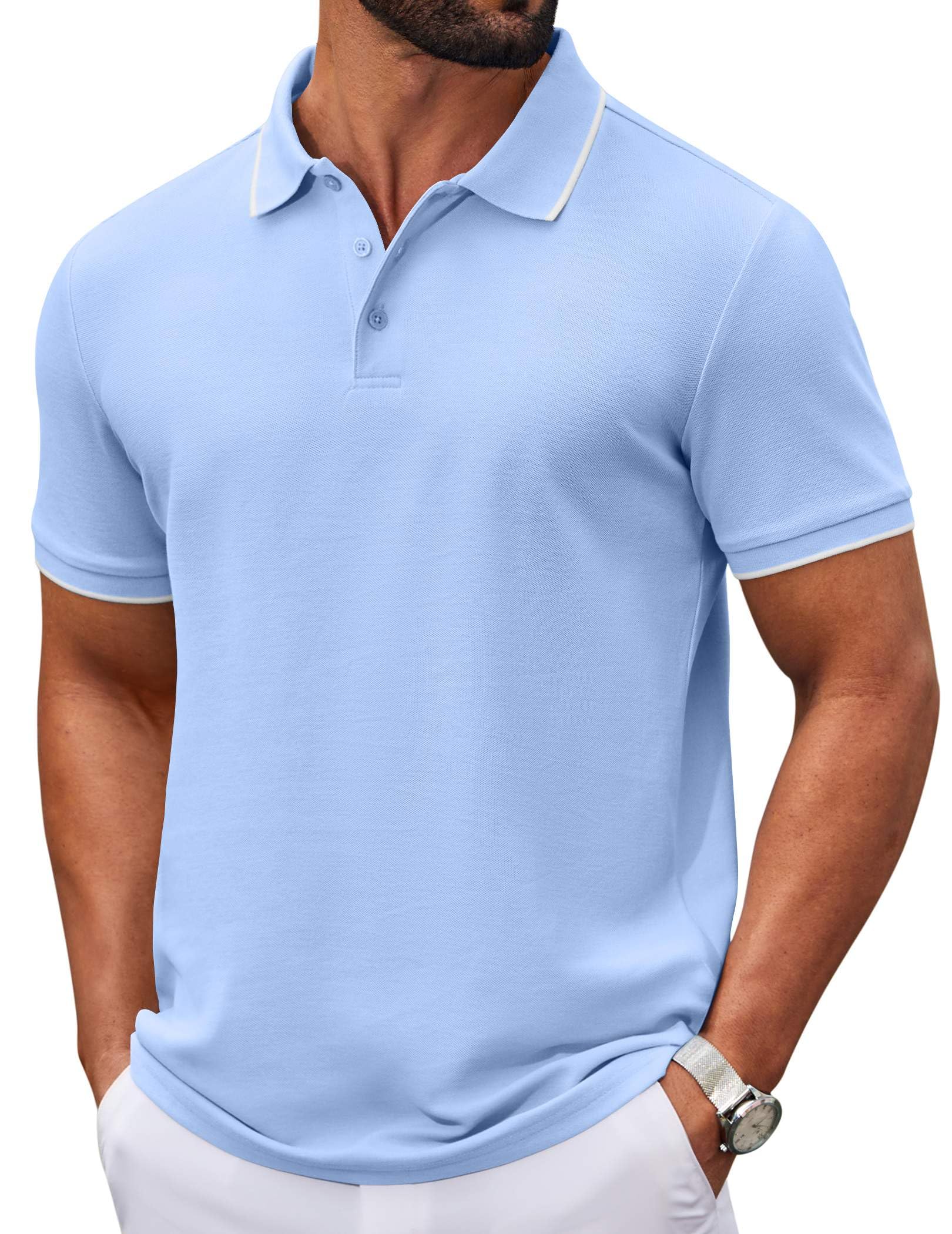 COOFANDY Men's Polo Shirts Classic Short Sleeve Polo T Shirts Cotton Pique Casual Summer…
