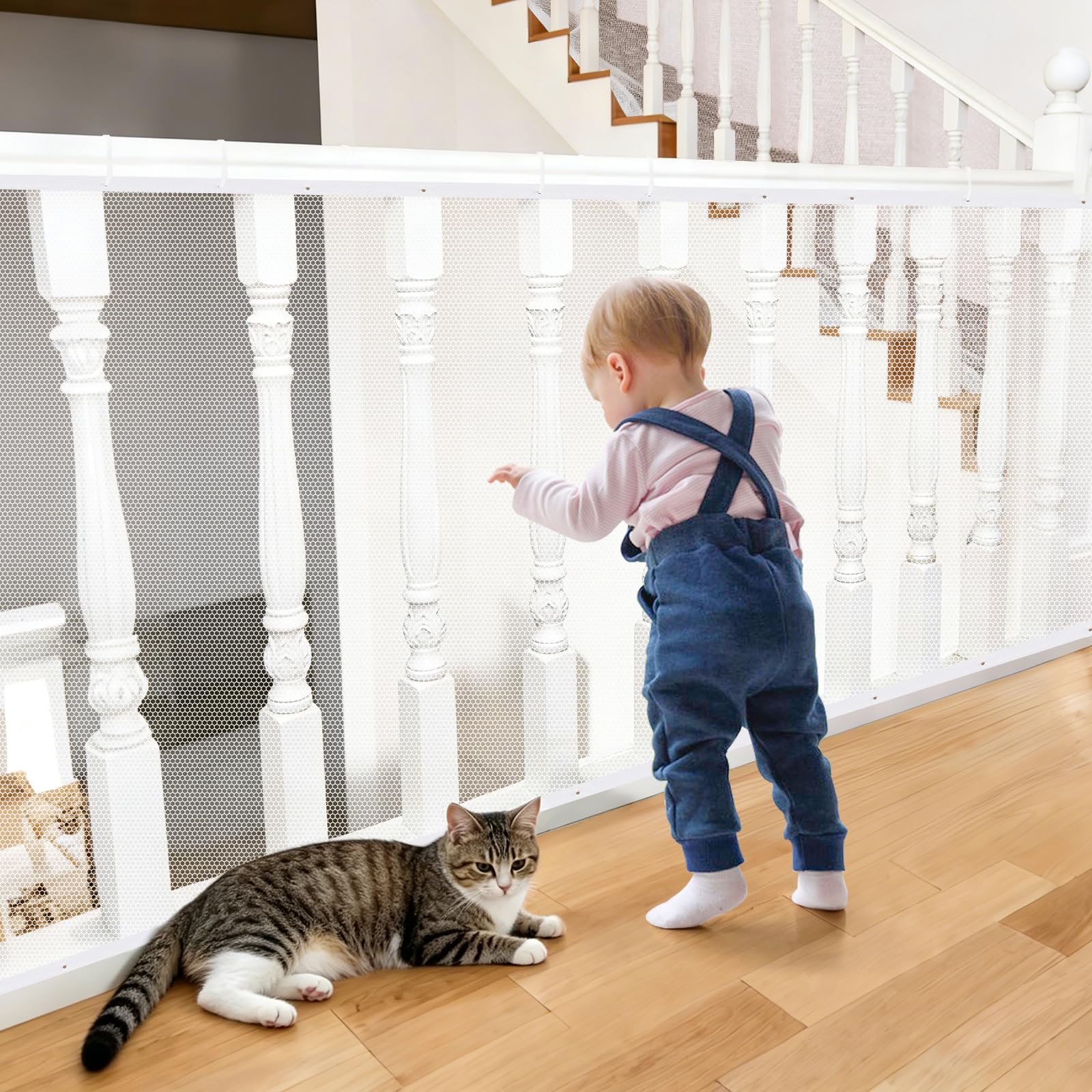 South to East Filet de Sécurité pour Garde-Corps pour Bébé, 4,5 m x 1 m, Filet de Sécurité pour Enfants, Filet de Balcon pour Animaux Domestiques, Couvre-Rampe pour Escalier, Sans Perçage, Filet en
