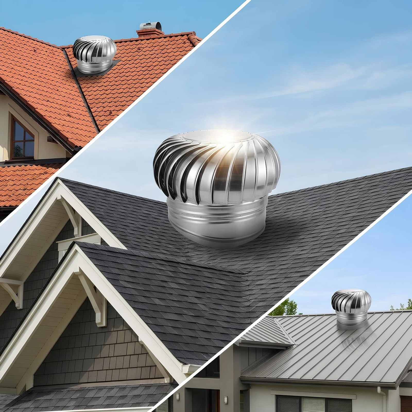 Ventilateur de Toit Turbine, Acier Inoxydable, Ventilation Maison