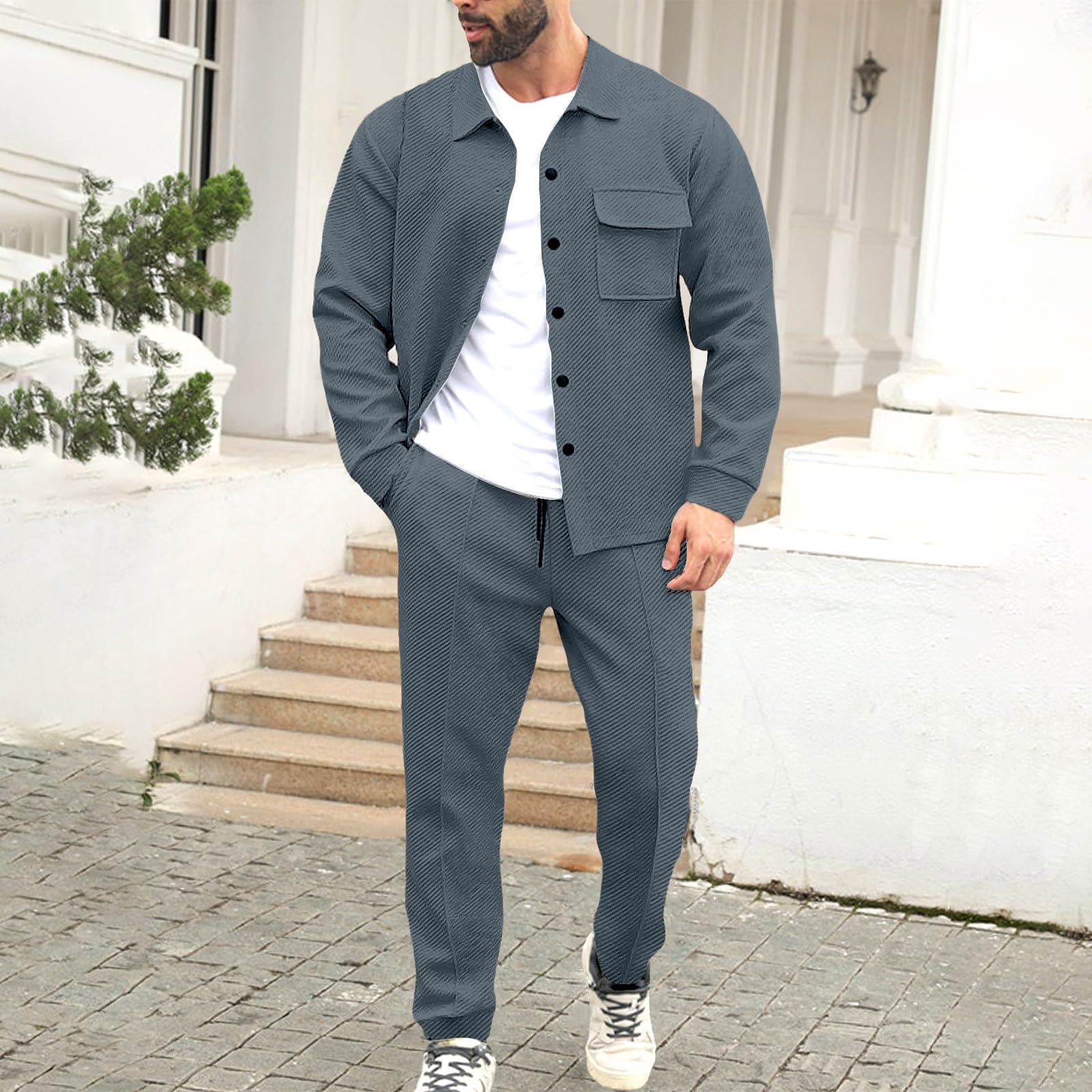 SurvêTement 2 PièCes Pour Homme Boutonnée Blouson et Pantalon Loisirs