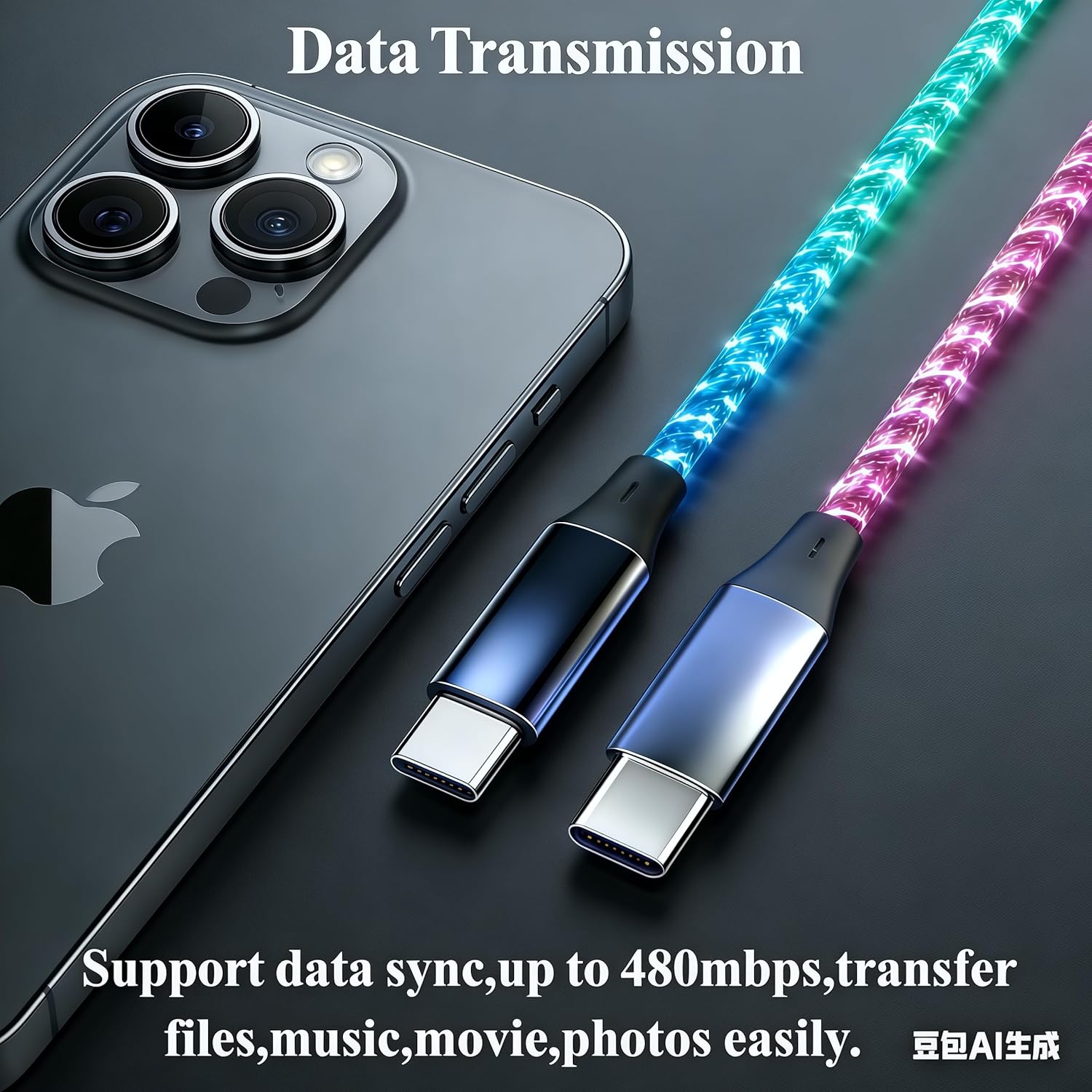 10FT Type C LED Light Up Charging Cable 66W Starry USB C to C Charger Lighted Fast Charging Cord RGB Flowing Light Up Charger Cord Compatible with iPhone 17/16/15/Samsung Galaxy S23 S22 More