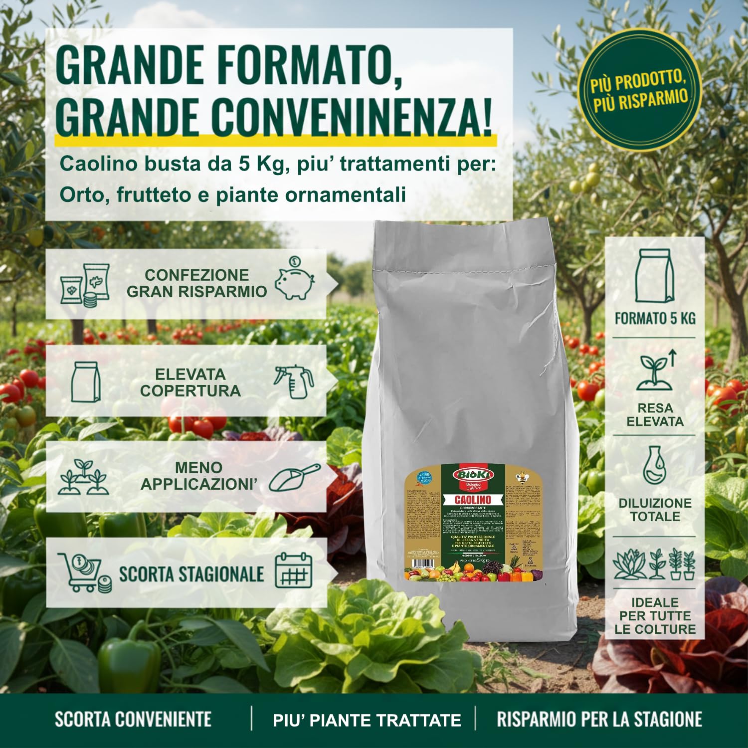 CAOLINO PER AGRICOLTURA -CORROBORANTE E POTENZIATORE DELLE DIFESE NATURALI DELLE PIANTE - "CAOLINO POLVERE DI ROCCIA" SACCO DA 5 KG