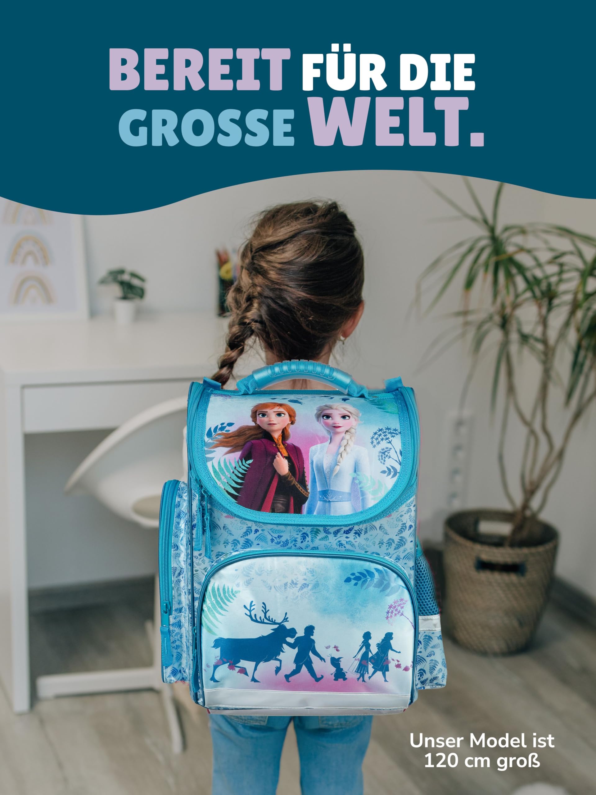 Familando - Schulranzen Set CLOU - 9-teilig mit Sporttasche - Disney Eiskönigin (Frozen) - Ergonomisch, Stabil & mit gepolstertem Rücken - 930g leicht - 15L Volumen - Mit Reflektoren - ab 1. Klasse
