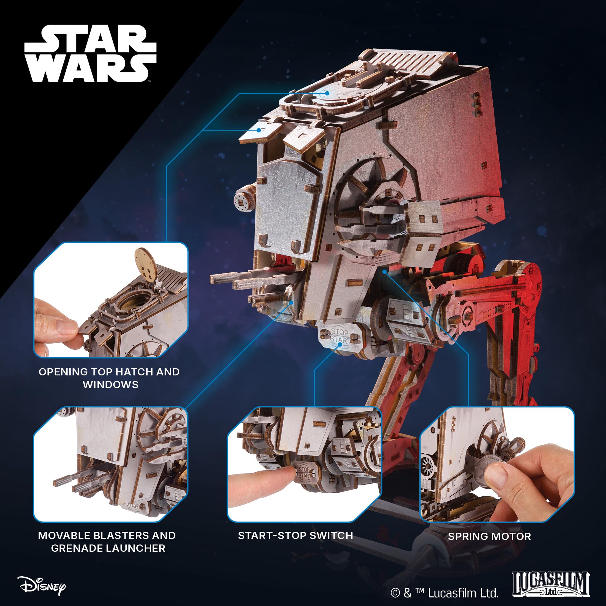 UGEARS Star Wars AT-ST Walker 3D Puzzle, Star Wars Gifts for Men, Wooden Model Kits for Adults to Build - Image 3
