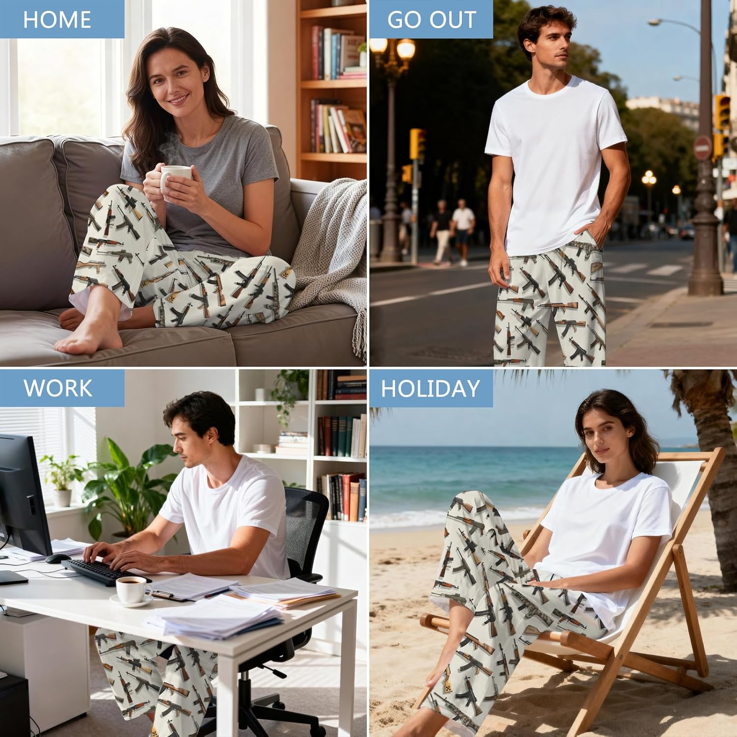 Mens Guns Pajama Pants, Funny Soft Comfy Breathable Lightweight Lounge Bottoms Sleep PJs Lounge Pants with Pockets - Image 4