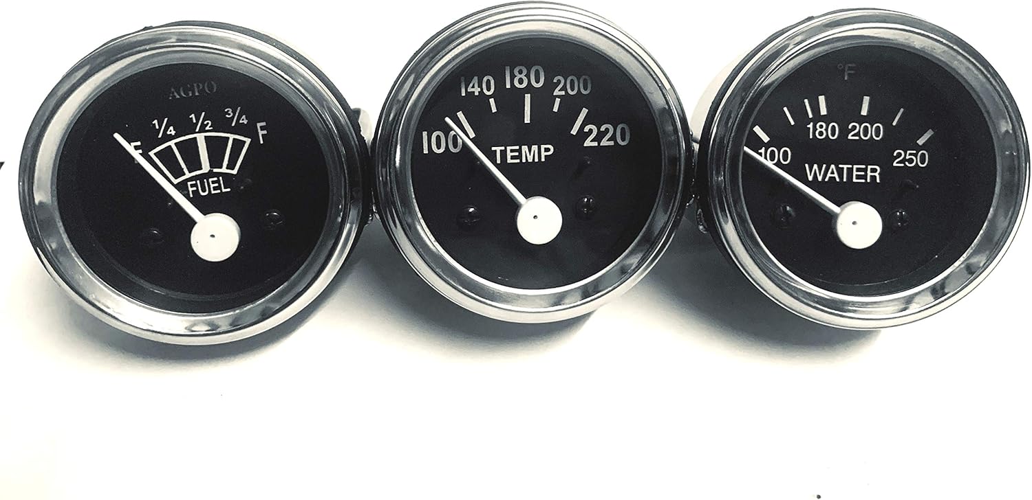 Electrical Water Temperature, Temperature, Fuel Gauge set in Black Face 2" / 52mm in chrome bezel