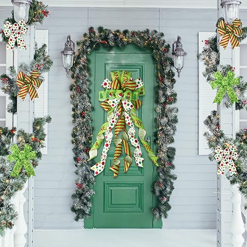 Miniatura 6 de Cinta de Navidad con cable de 2.5 pulgadas, 6 rollos de 30 yardas de cinta de Navidad roja y verde para árbollazocorona, cintas con cable,