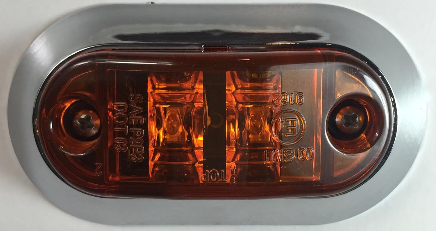 LONG HAUL 12 3.25"x1.75" AMBER LED SURFACE MOUNT CLEARANCE MARKER LIGHT w/CHROME RECTANGLE BEZEL