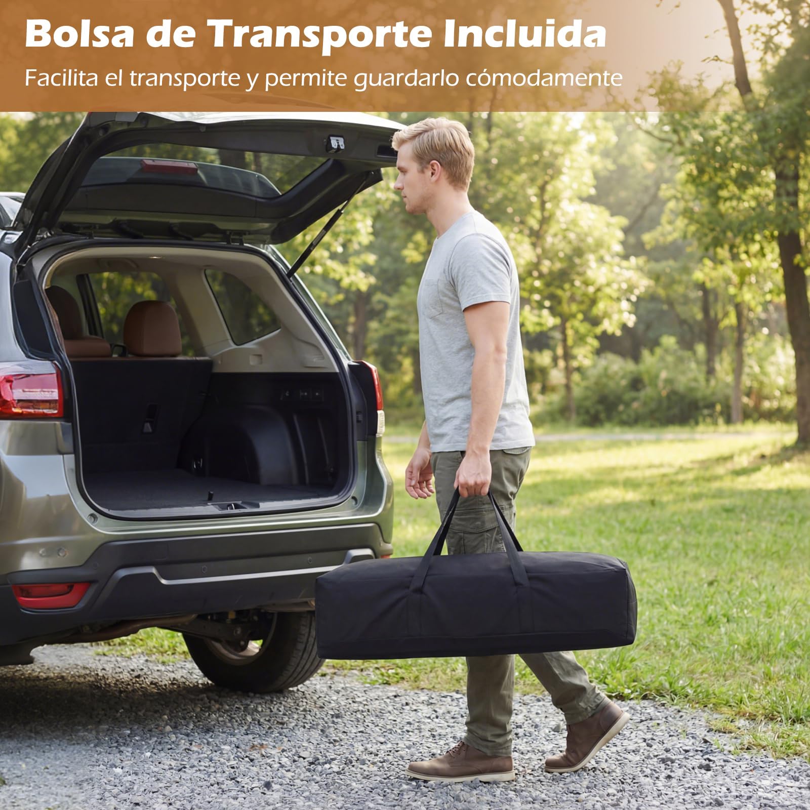 COSTWAY Mesa Plegable Camping, Mesa de Picnic Plegable con Tablero Enrollable de Madera Pino y Bolsa de Transporte para 4-6 Personas, Portátil para Playa, BBQ, Fiestas, 122 x 60 x 45 cm (Natural)