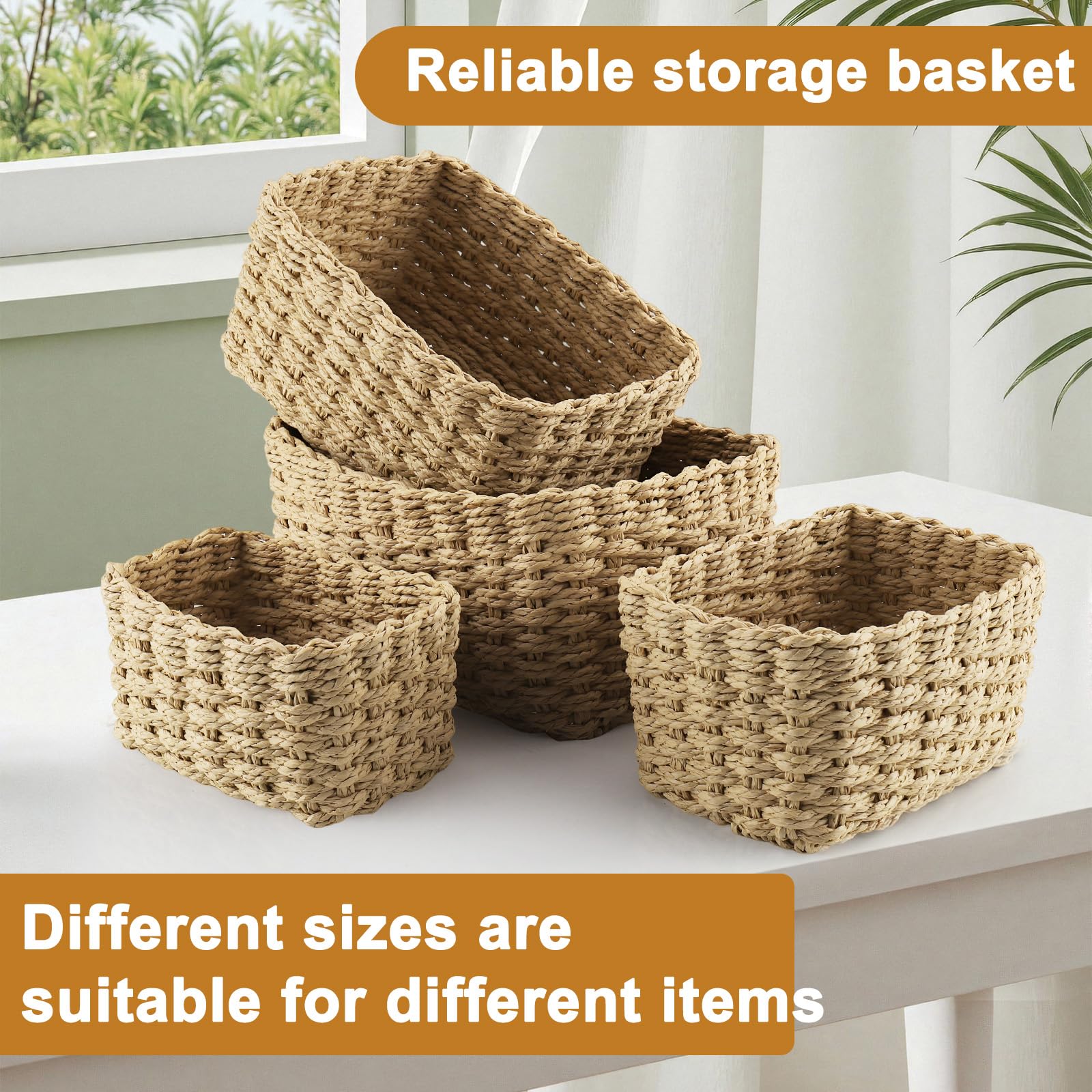 4 PCS Cestas Almacenaje Baño, Cestas Organizadoras Apilables, Cesta Mimbre Almacenaje Utilizar para Recoger Ropa, Juguetes y Cosméticos, para Cocinas, Dormitorios, Salas de Estar