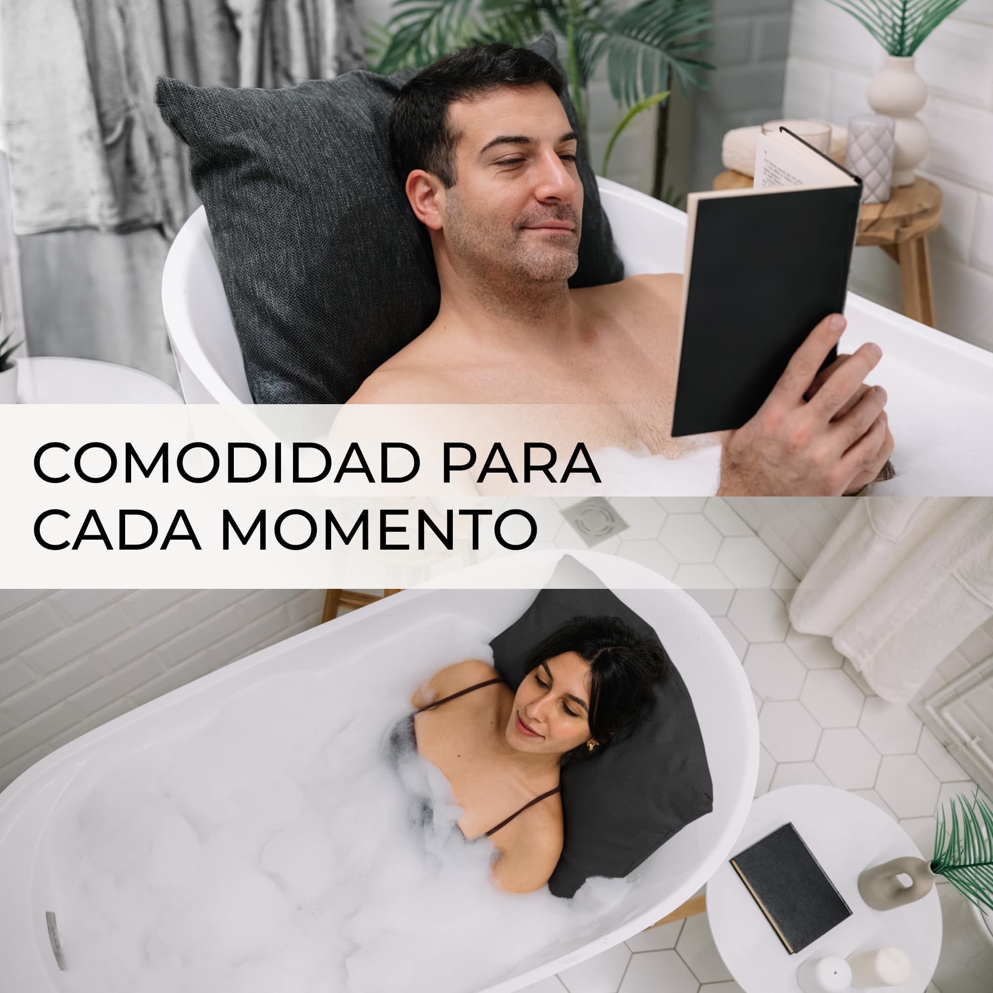 Almohada bañera Adulto - Gruesa y cómoda, para Soporte de Cabeza, Cuello y Espalda - Cojin bañera Lavable y de Secado rápido, baño Relajante en casa - Gris Oscuro