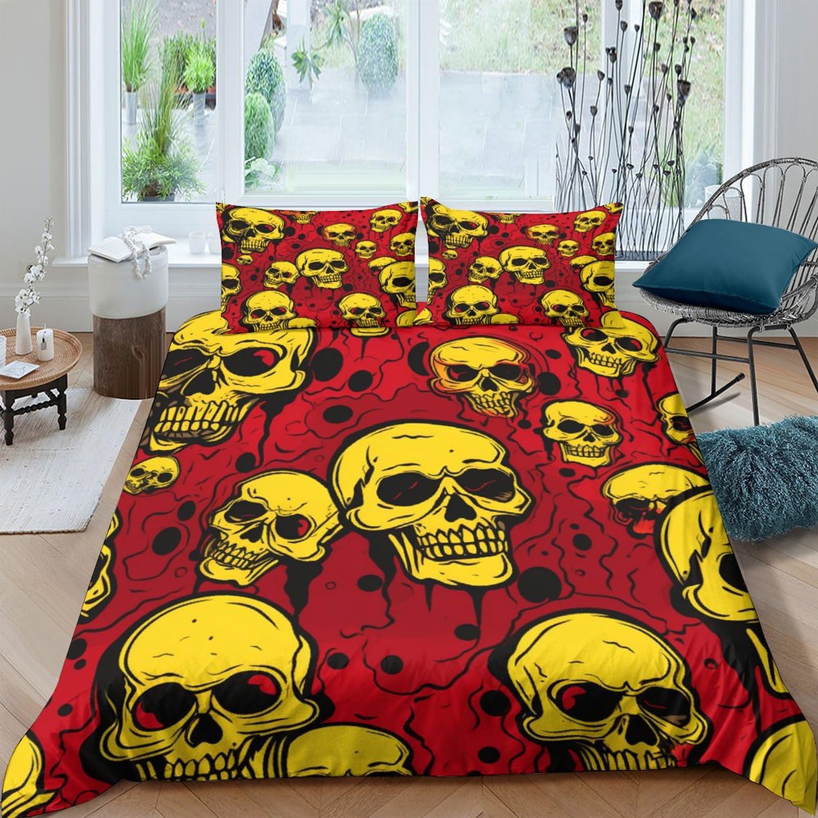 Funda nórdica de calavera hipoalergénica sin arrugas con cremallera oculta para sábanas de niños double