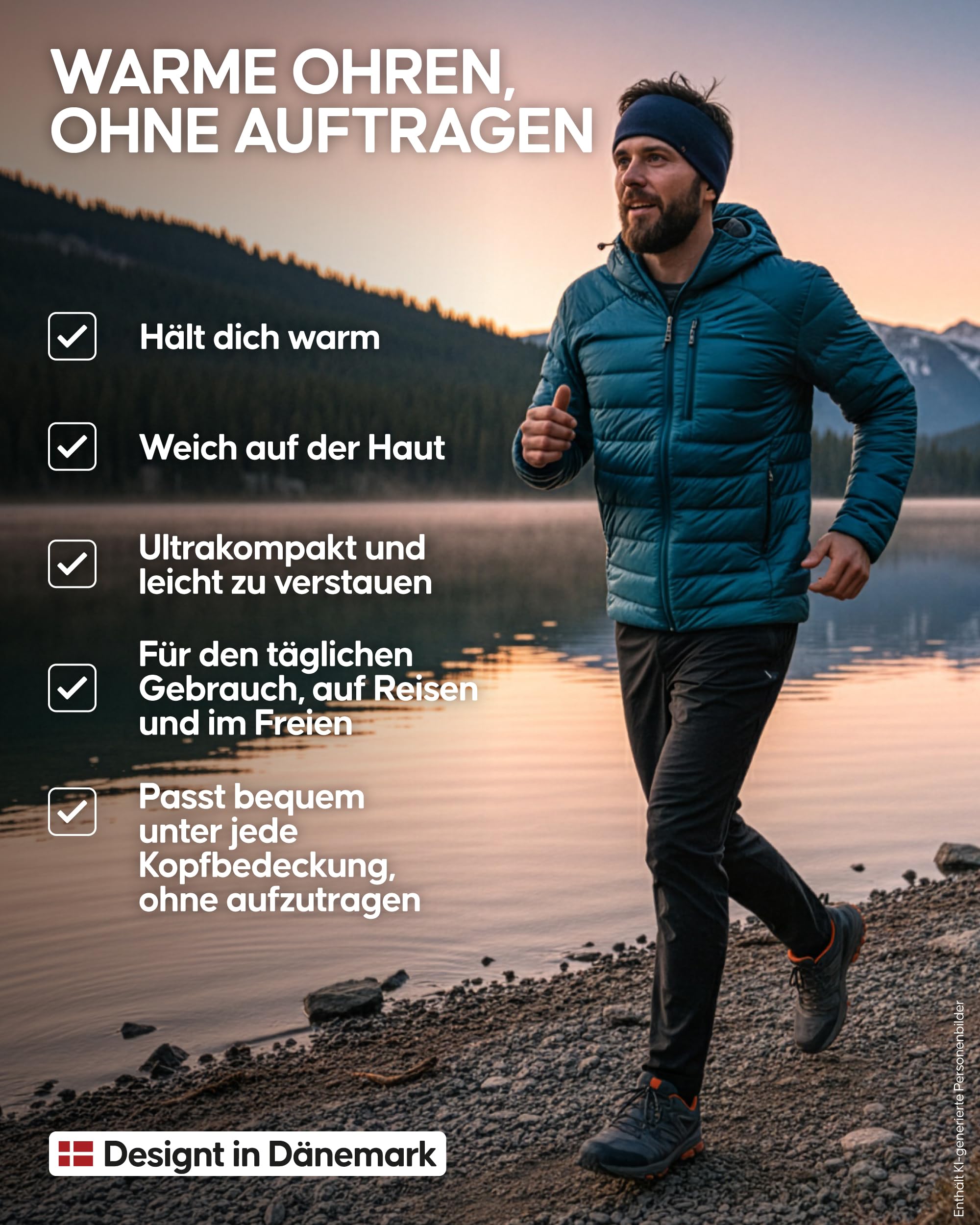 DANISH ENDURANCE Merino Stirnband, Elastisches Schweißband, 1er & 2er Pack | Merino Stirnband, Leicht & atmungsaktiv mit geruchshemmender Wirkung für Wandern, Laufen & Radfahren bei Kälte, Unisex