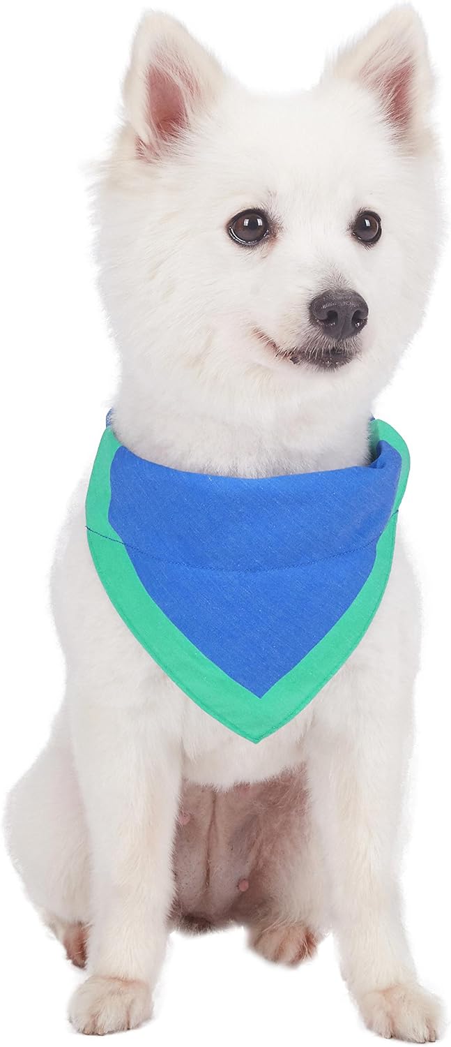 Blueberry Pet 7 Patterns Laid Back Weekender Club Blue Cotton Blend Neckerchief Scarf Bandana Adjustable Dog Collar, Small, Neck 12"-16"