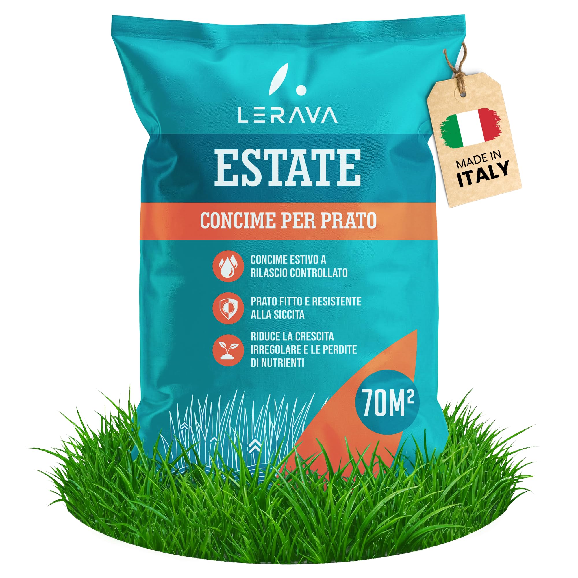 LERAVA Concime prato estate 70m² - Fertilizzante azoto lunga durata resistenza siccità