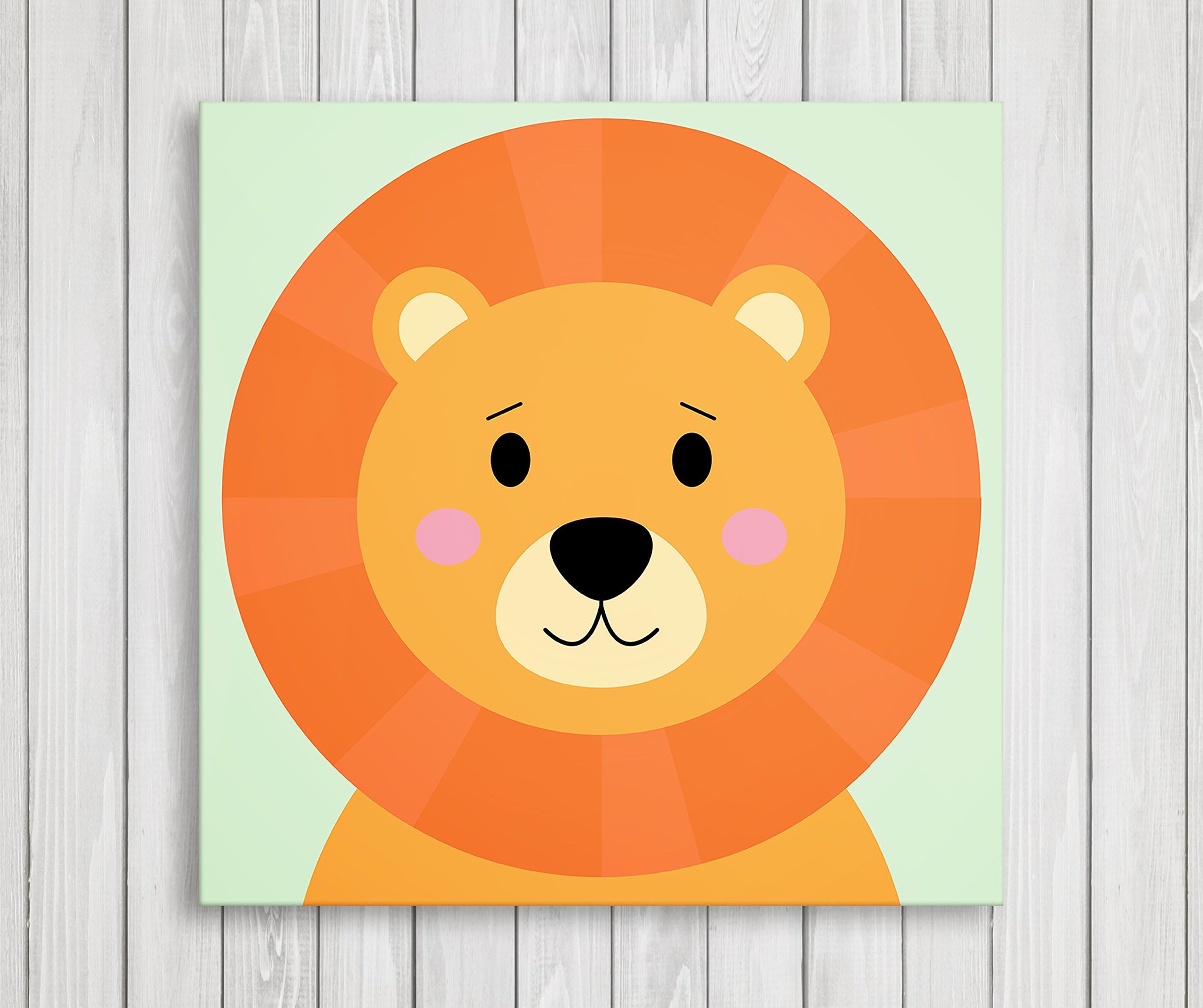 Cute Little Animals, Canvas Nursery Wall Art Print, Lion