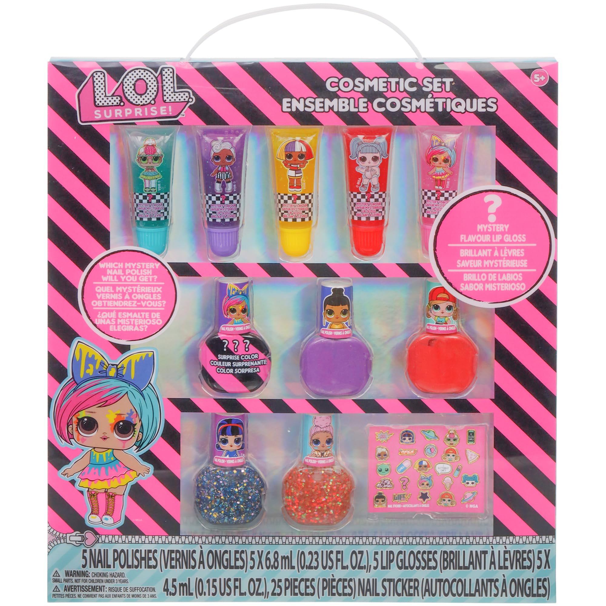 L.O.L Surprise! Townley Girl Makeup Set include lucidalabbra, smalto per unghie e adesivi per unghie per ragazze, dai 3 anni in su, perfetti per feste, pigiama party e makeover, 11 pezzi