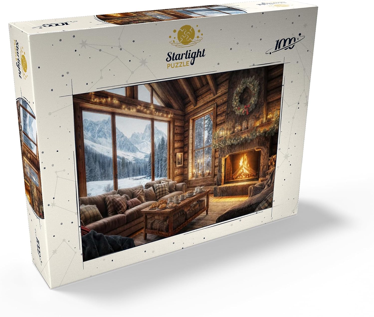 MyPuzzle Cozy Log Cabin with Mountain View - Premium 1000 Piece Jigsaw Puzzle for Adults