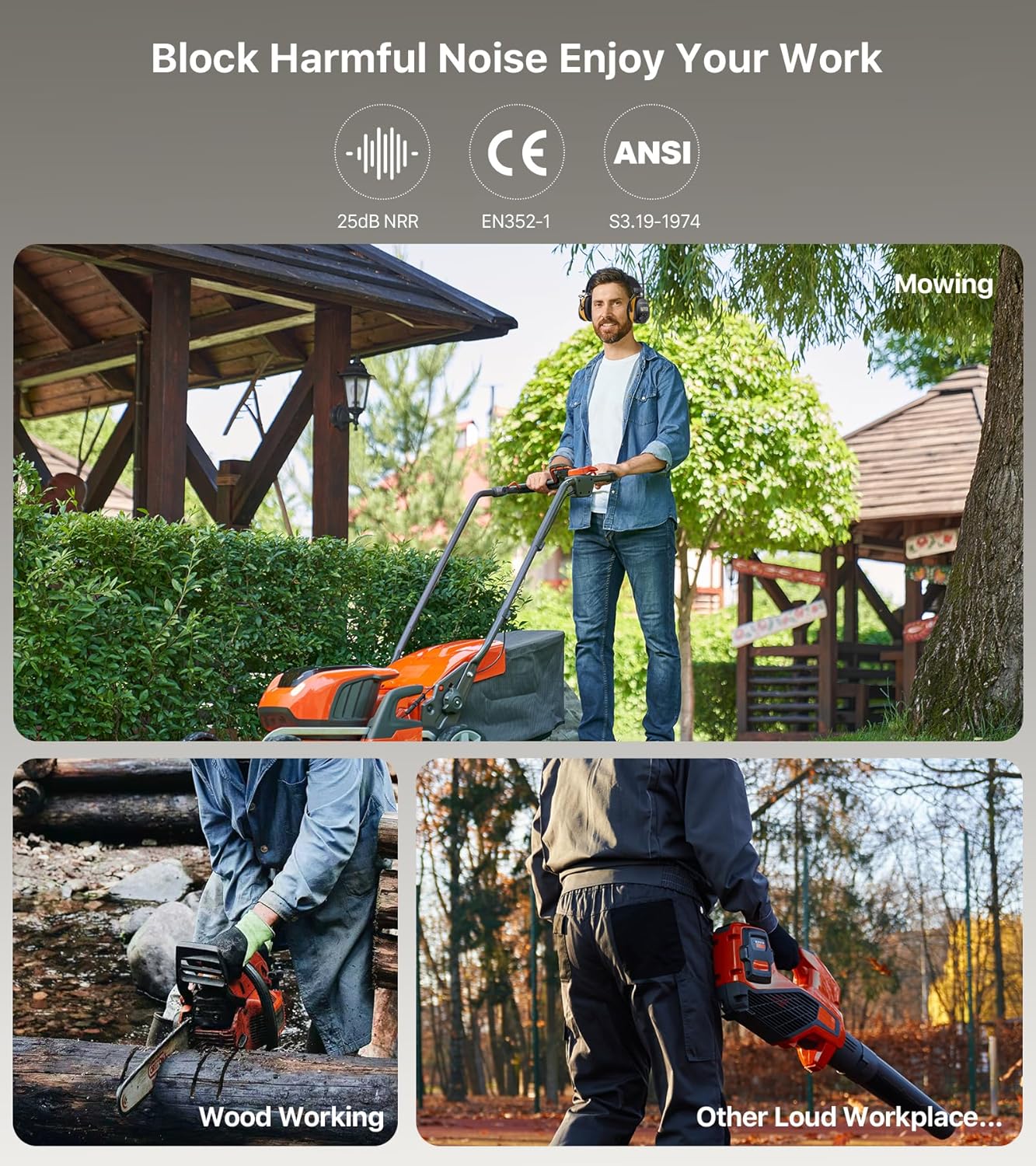 Digital AM FM Radio Hearing Protection Earmuff for Adult, 30dB SNR for Mowing, Construction, Chainsaw, Snowblowing