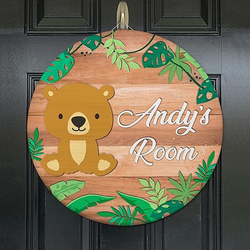 Vista 36 de Hyturtle Letrero personalizado de elefante, letrero personalizado de bosque, nombre del niño, letrero de puerta de niños, decoración de pared