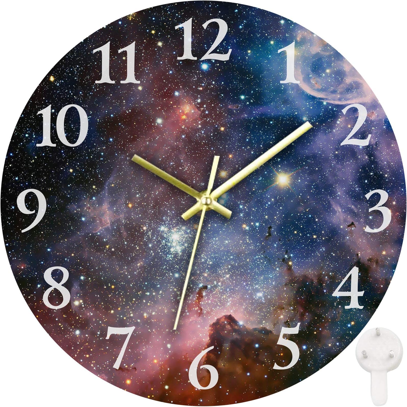 Round Wall Clock Silent Non-Ticking Battery Operated Clock 10 Inch, Galaxy Space Home Decor for Living Room, Kitchen, Bedroom, and Office