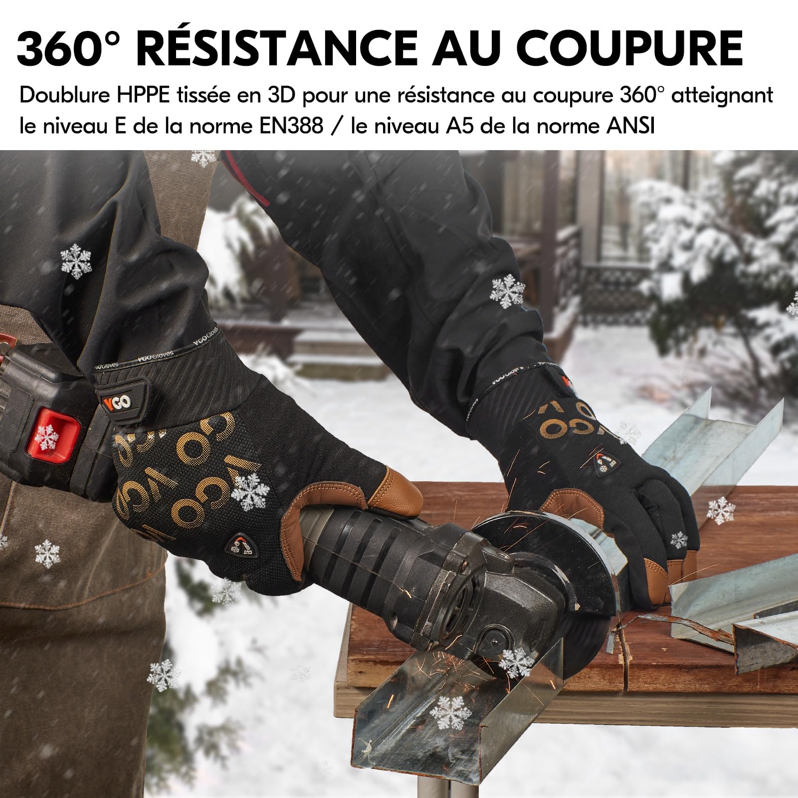 Vgo... Gants de travail d'hiver imperméables, gants en cuir à écran tactile thermique pour l'assemblage de congélateurs et de réfrigérateurs multifonctions, 1 paire