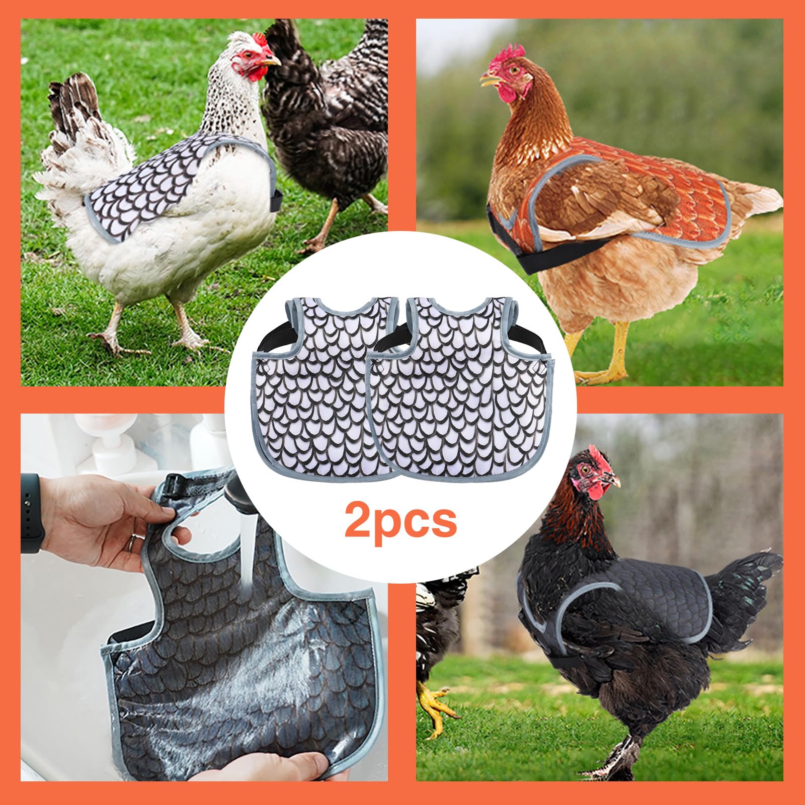 Lot de 2 selles de poulet pour poules, protection du dos de poule, tabliers confortables et légers pour poules (noir et blanc)