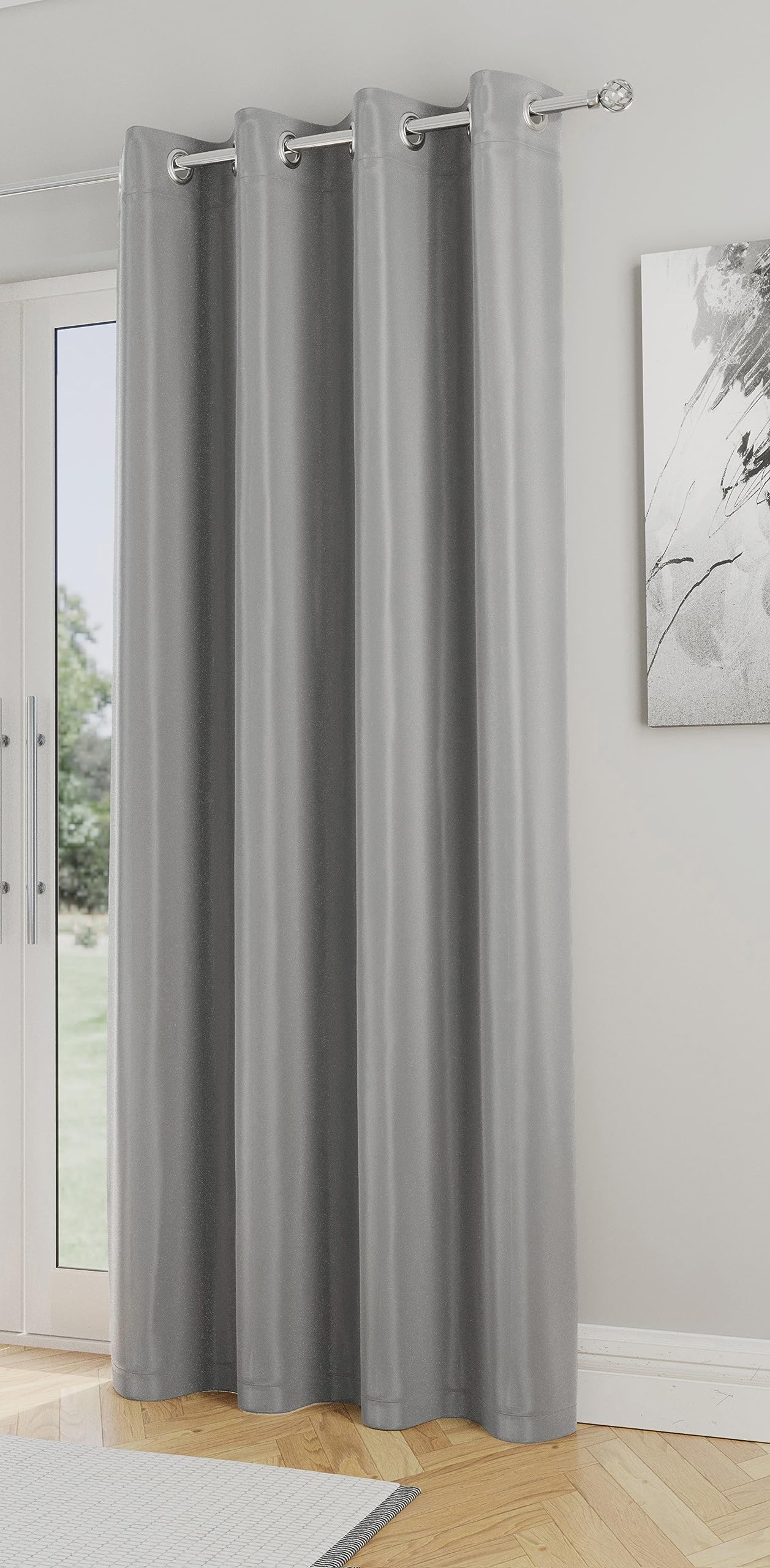 Enhanced Living Nightfall Plain Supersoft Grey Thermal Blockout Single Eyelet Door Curtain, 66 x 84 inch (168 x 214cm)