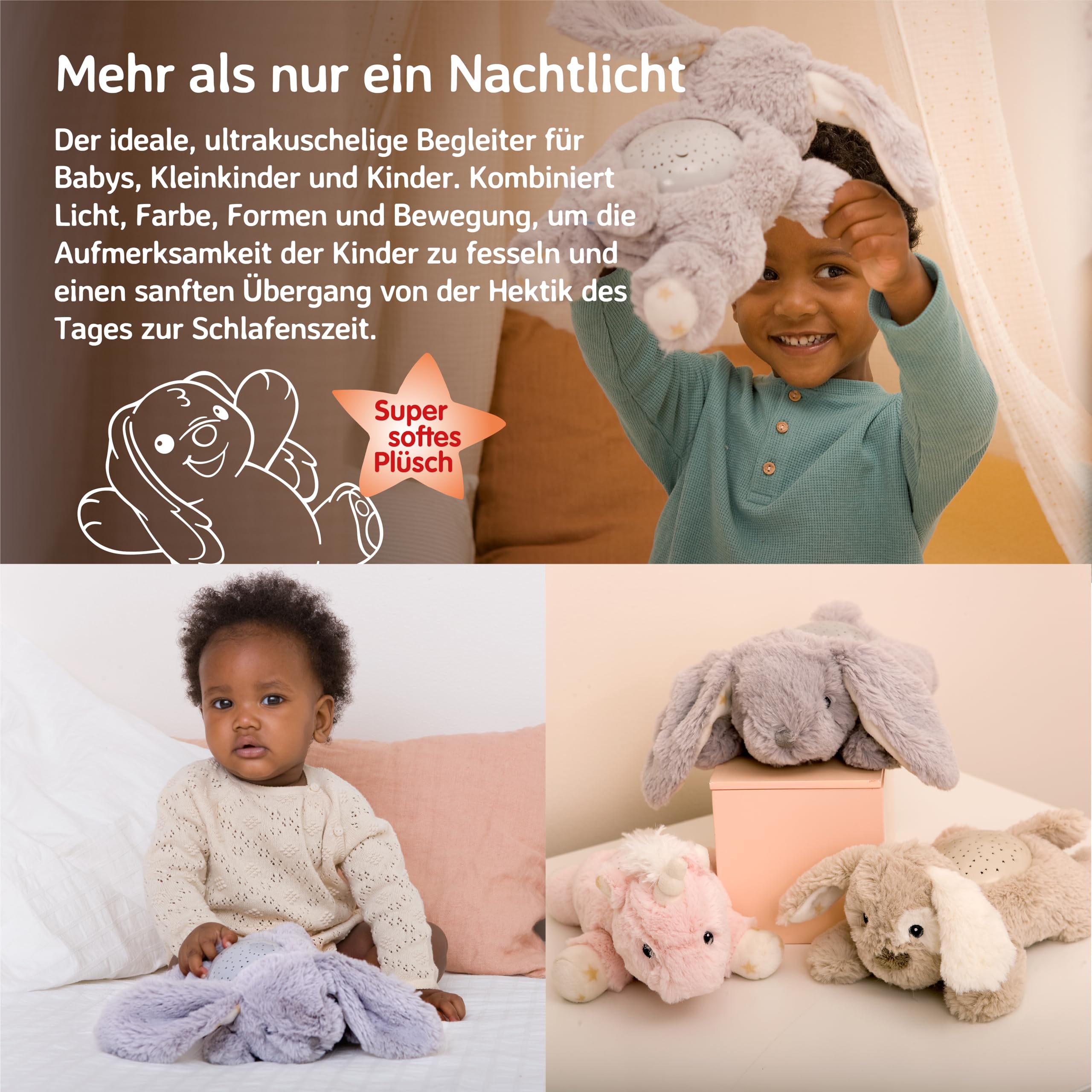 Cloud b Baby Nachtlicht Projektor & Beruhigende Schlafhilfe für Kleinkinder | Kuscheltier Sternenprojektor & Nachtlicht für Kinder | Automatische Abschaltung | Tragbares Schlaflicht | Benny der Hase