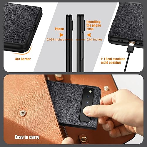Miniatura 4 de Funda para Google Pixel Fold, funda de cuero premium para teléfono con diseño retro para Google Pixel Fold 5G (negro)
