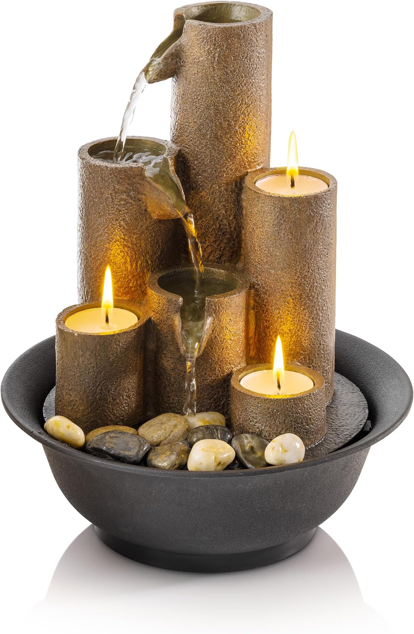 Alpine Corporation 28 cm Tall Tabletop Tiered Indoor Water Fountain with 3 Candles, Brown