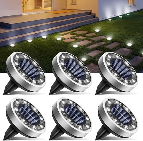 Miniatura 21 de btfarm Paquete de 16 luces solares de tierra para exteriores, 8 luces LED solares de disco IP65 impermeables, luz solar plana, luces de camino