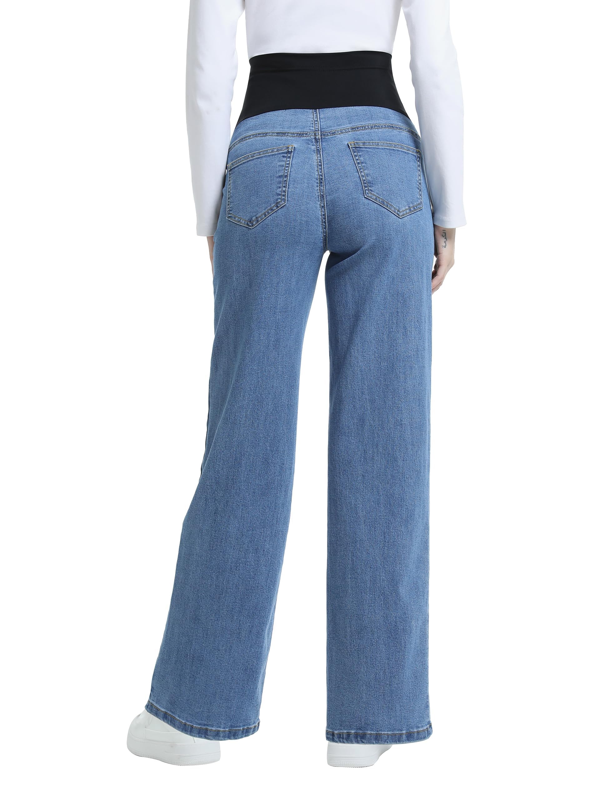 Damen Umstandsjeans Weites Bein Jeans | über dem Bauch, Bequeme Stretch, Gerade Beine, Denim Umstandshose, Schwangerschaftsjeans, mit Taschen