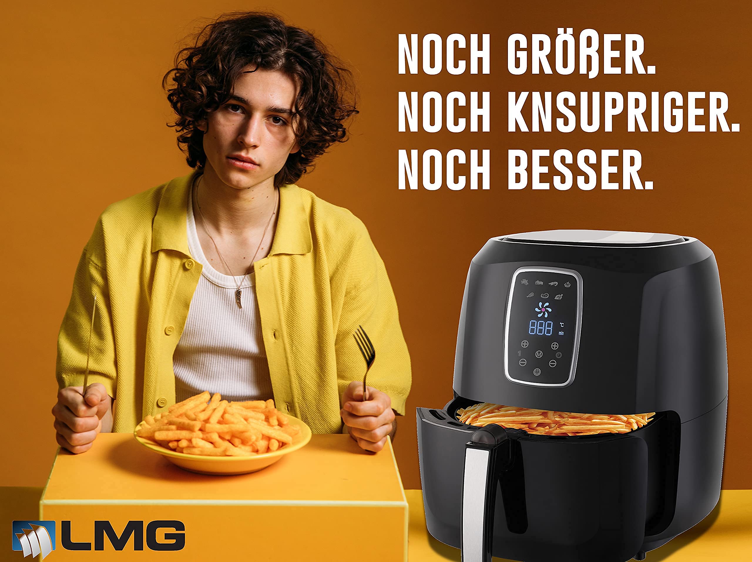 Heißluftfritteuse XXL Premium 5.2L - Airfryer Mit Touch-Bedienfeld, Neueste Technik, 100% knusprig, ohne Fett - Backen, Frittieren, Grillen, Rösten - Spülmaschinenfest - Extrem leise Anwendung