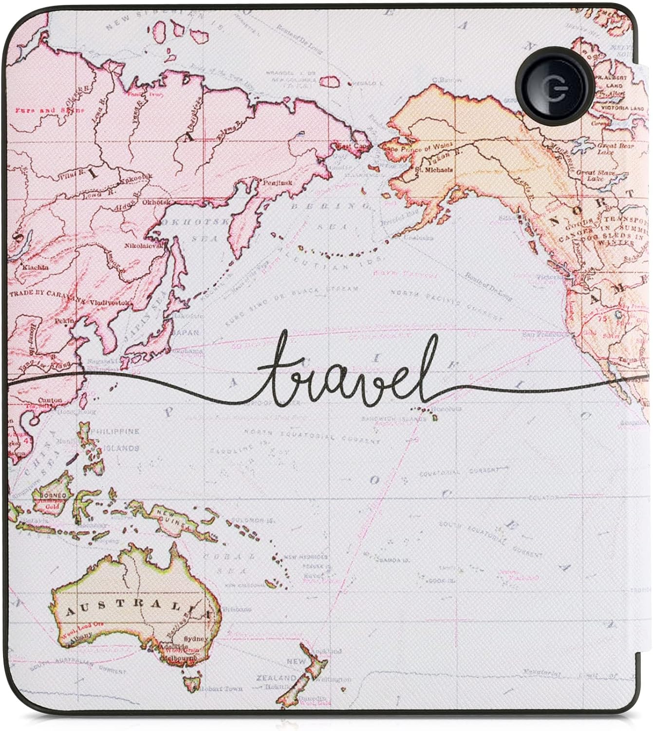 kwmobile Case Compatible with Kobo Libra 2 Case - eReader Cover - Travel Black/Multicolor