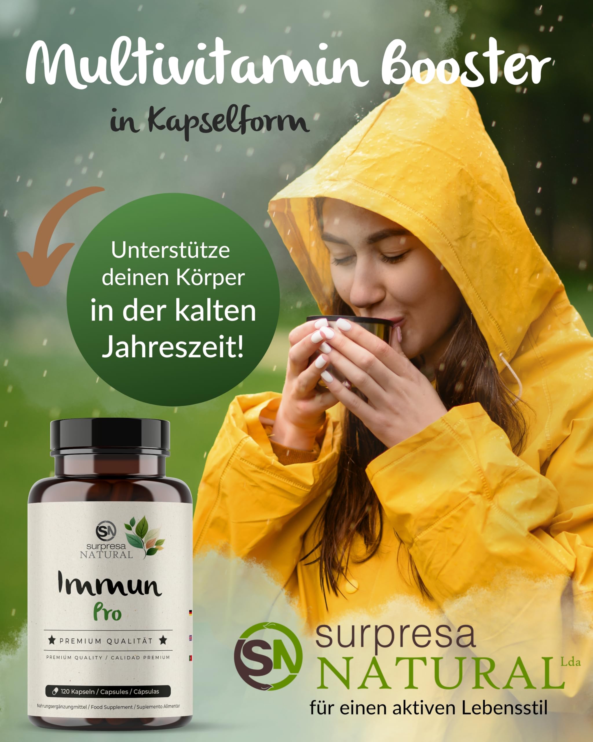 12 in 1 Immun Pro I 5x 120 Kapseln I Multivitamin Booster hochdosiert I Vitamin A, B6, B9, B12, C, D, Eisen, Kupfer, Selen, L-Histidin, Astragalus & Zink I vegane Multivitamin Kapseln