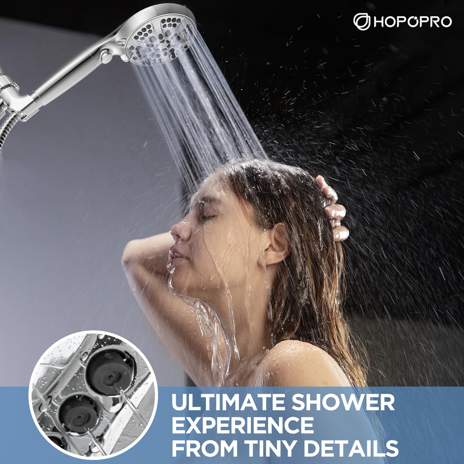 HOPOPRO High Pressure 10-Mode Shower Head with Handheld - ON/OFF Switch Pause - High Flow Detachable Showerhead with Built-in 2 Power Wash, Stainless Steel Hose & Adjustable Bracket - Chrome - Amazon.com