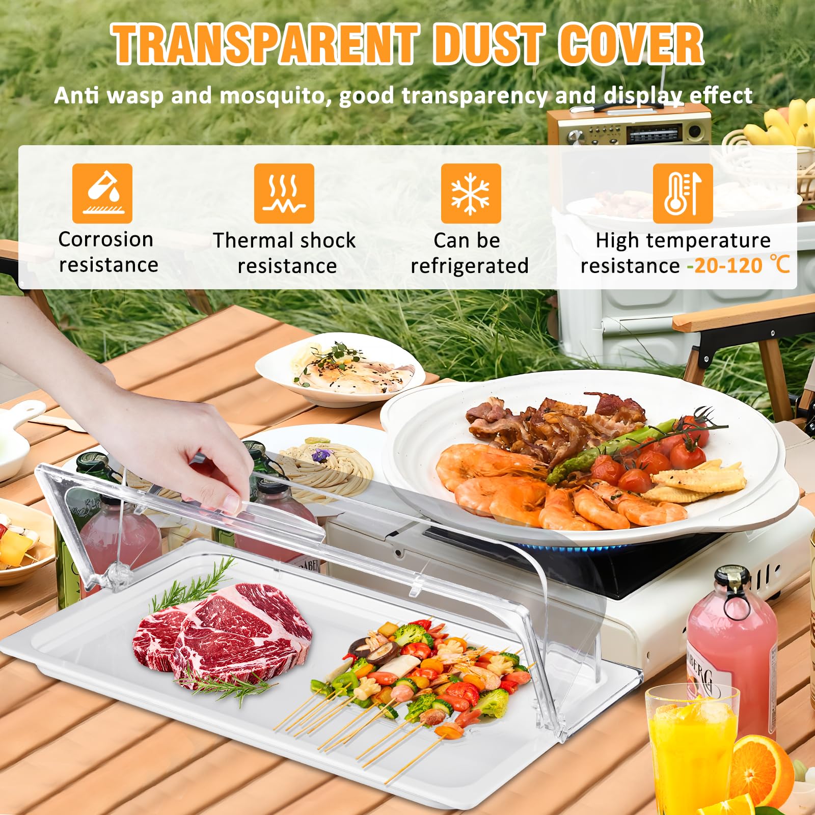 BAOSHISHAN Vetrina per buffet 42 × 28 × 20 cm Vassoio per alimenti con coperchio ribaltabile su un solo lato per l'esposizione degli alimenti