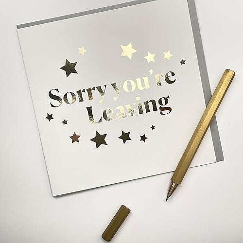 Miniatura 3 de Old English Co. - Tarjeta con estilo Sorry You're Leaving para mujeres y hombres, tarjeta de jubilación para él o ella, tarjeta de salida de lámina