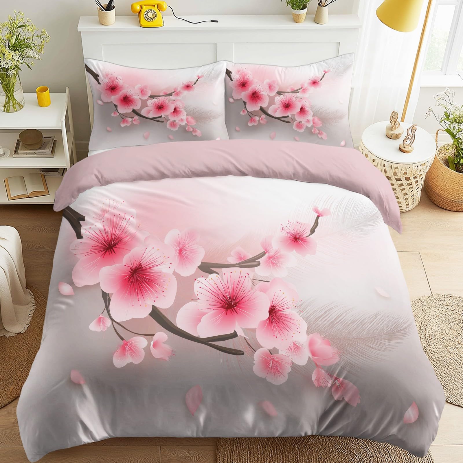 Parure de lit 200x200 fleur de cerisier en microfibre premium de qualité supérieure rose