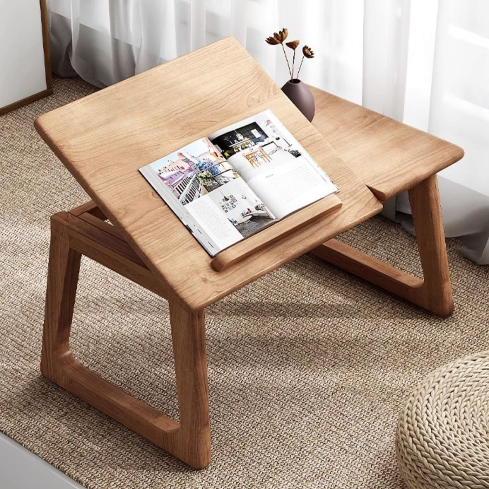 MESCXTY Foldable Japanese Coffee Tatami Table for Living Room Bedroom Floor Solid Wood(Wood Color,31.5 * 12.2 13.8in)