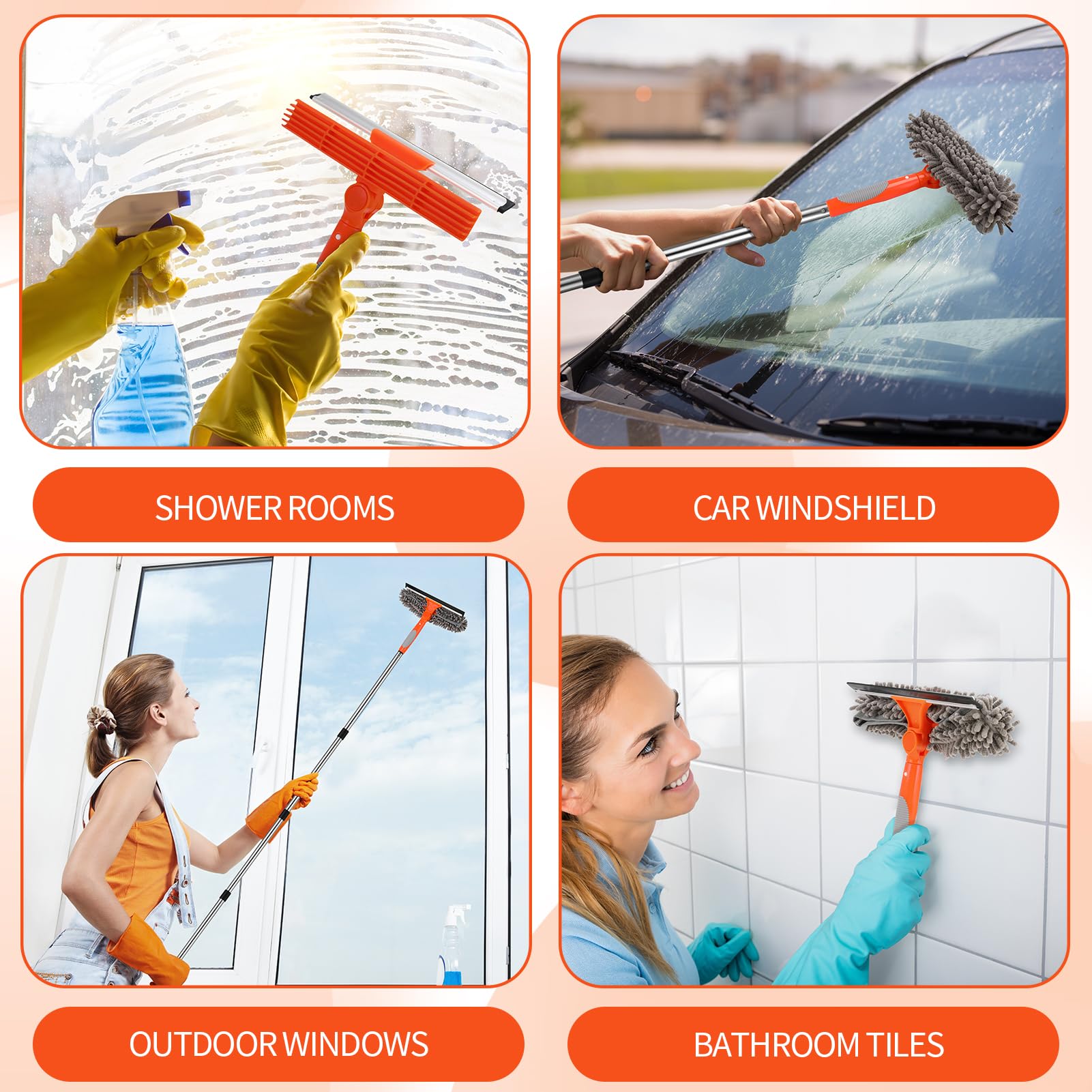 Raclette à Vitres Avec Télescopique Manche(120cm), Nettoyeur Vitre Avec Raclette En Silicone Et Brosse En Microfibres, Kit De - Au Quotidien
